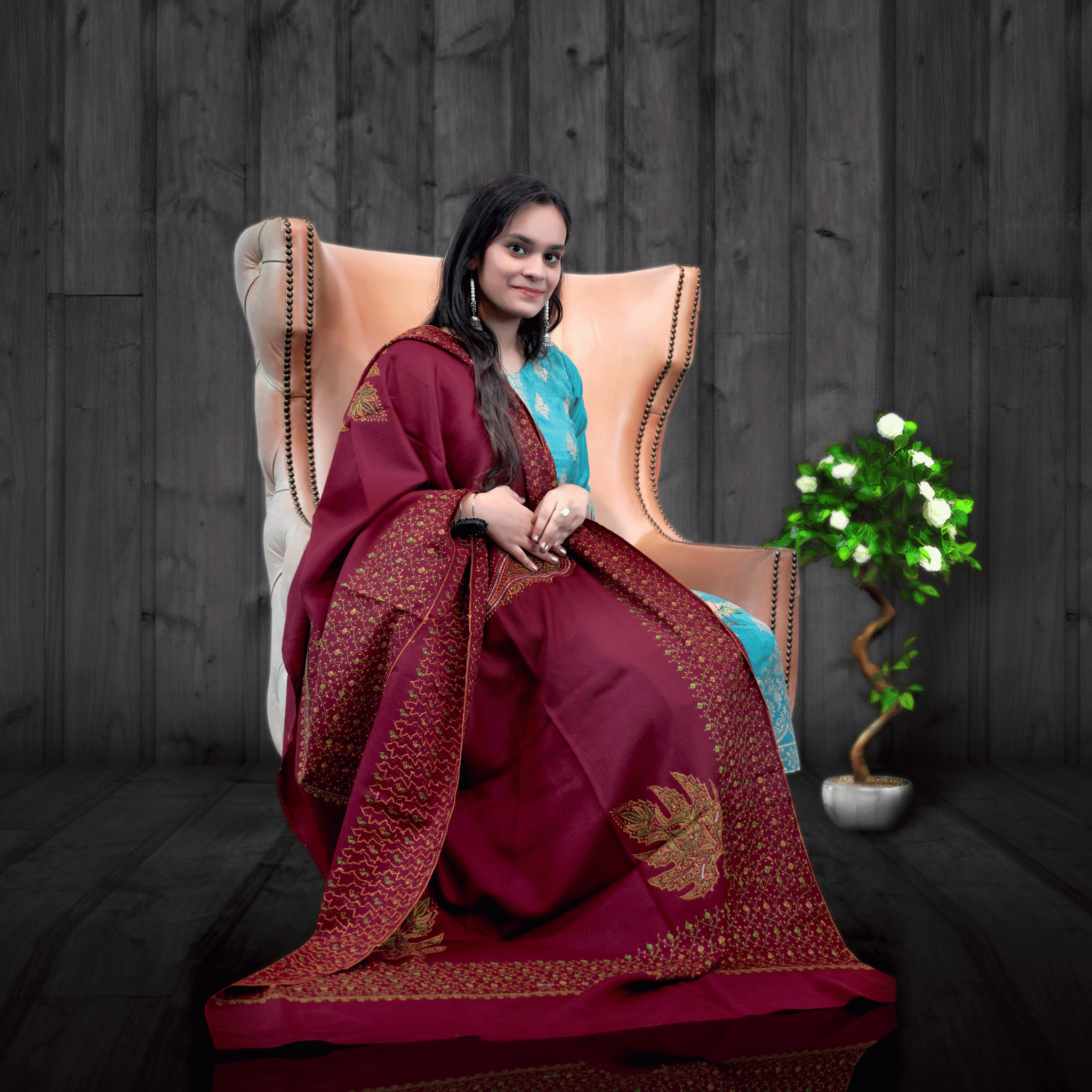 pashmina maroon shawl - Yendeer